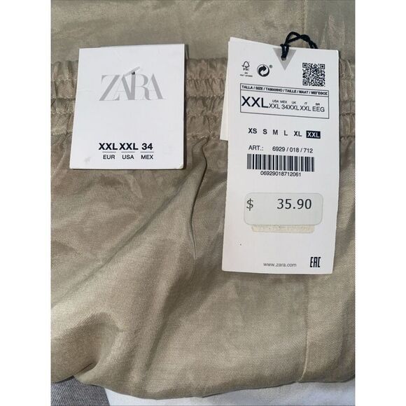 Zara Women’s Tan Pull On Lightweight Casual Elastic Waist Shorts Size XXL - NEW - Picture 4 of 4